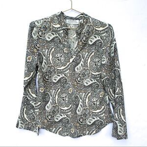 Vintage Black White Paisley Print Long Sleeve Top